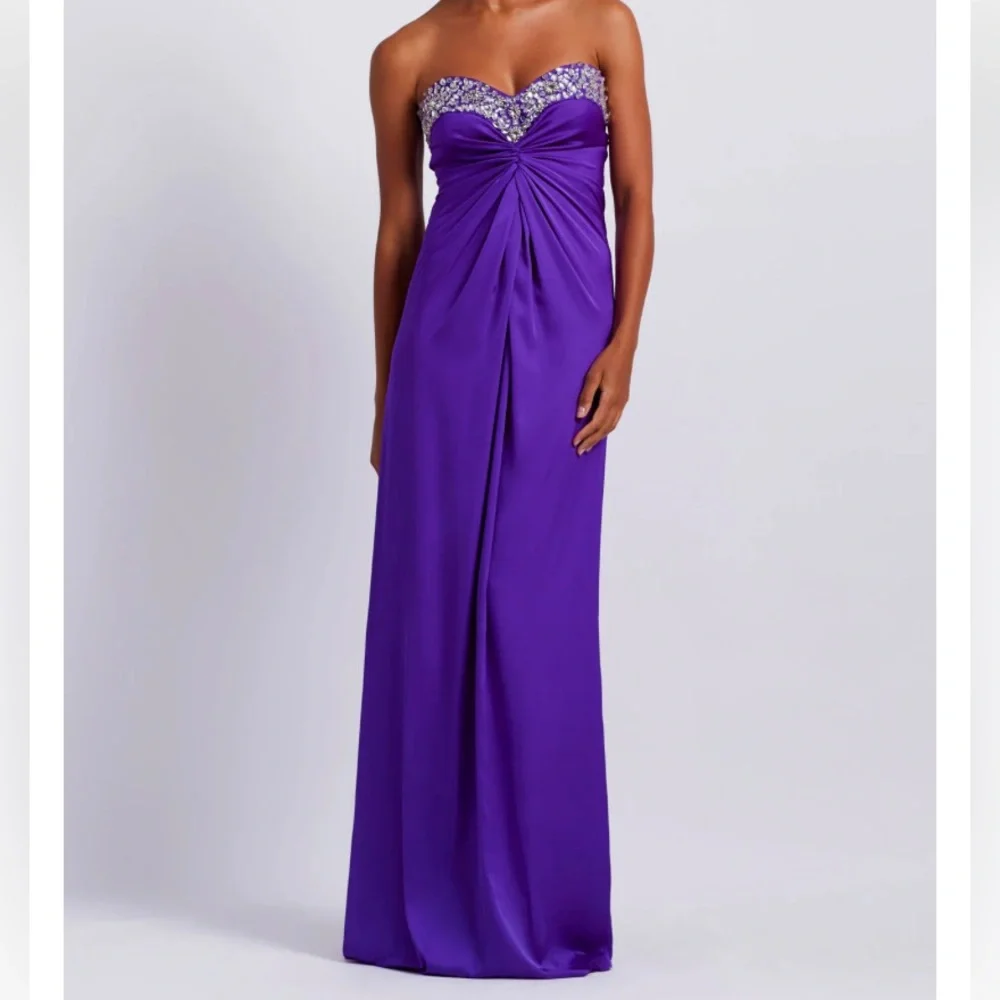 PatBO Strapless Purple Evening Gown with Beaded Sweetheart Neckline - Picture 2 of 13